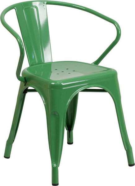 Flash Furniture Green Metal Indoor-Outdoor Chair with Arms - CH-31270-GN-GG