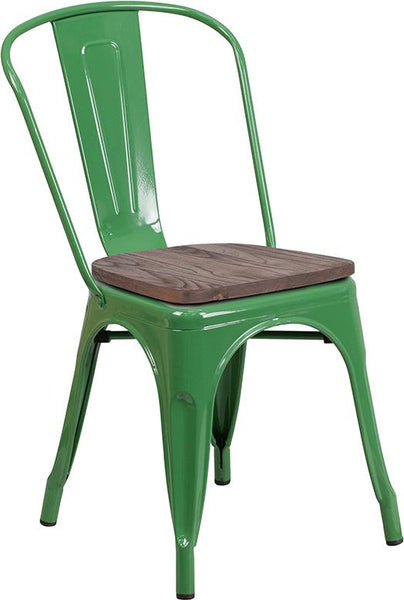 Flash Furniture Green Metal Stackable Chair with Wood Seat - CH-31230-GN-WD-GG