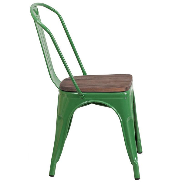 Flash Furniture Green Metal Stackable Chair with Wood Seat - CH-31230-GN-WD-GG