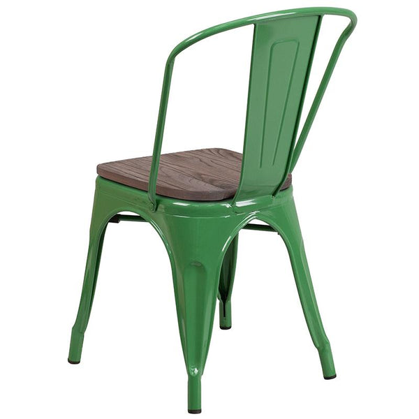 Flash Furniture Green Metal Stackable Chair with Wood Seat - CH-31230-GN-WD-GG