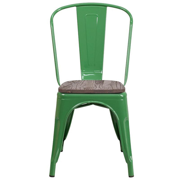 Flash Furniture Green Metal Stackable Chair with Wood Seat - CH-31230-GN-WD-GG