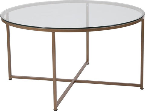 Flash Furniture Greenwich Collection Glass Coffee Table with Matte Gold Frame - NAN-JH-1786CT-GG