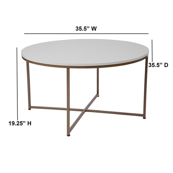 Flash Furniture Hampstead Collection White Coffee Table with Matte Gold Frame - NAN-JH-1787CT-GG