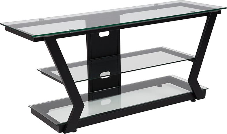 Flash Furniture Harbor Hills Glass TV Stand with Black Metal Frame - NAN-JH-1760-GG