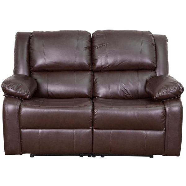 Flash Furniture Harmony Series Brown Leather Loveseat with Two Built-In Recliners - BT-70597-LS-BN-GG