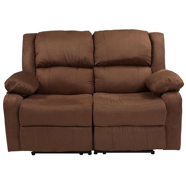 Flash Furniture Harmony Series Chocolate Brown Microfiber Loveseat with Two Built-In Recliners - BT-70597-LS-BN-MIC-GG