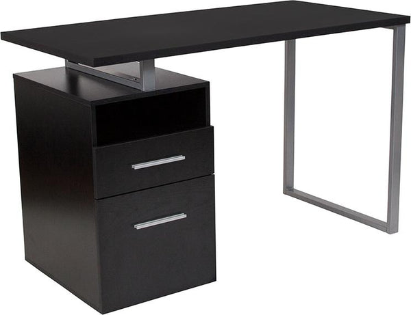 Flash Furniture Harwood Dark Ash Wood Grain Finish Computer Desk with Two Drawers and Silver Metal Frame - NAN-JN-2634-G-GG