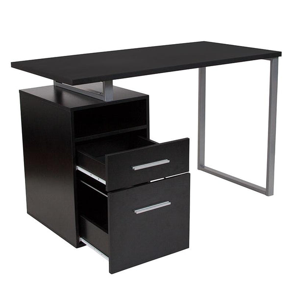 Flash Furniture Harwood Dark Ash Wood Grain Finish Computer Desk with Two Drawers and Silver Metal Frame - NAN-JN-2634-G-GG