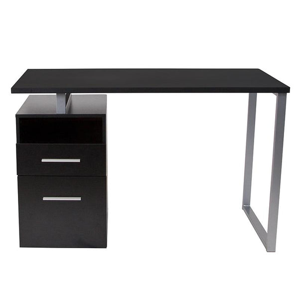 Flash Furniture Harwood Dark Ash Wood Grain Finish Computer Desk with Two Drawers and Silver Metal Frame - NAN-JN-2634-G-GG