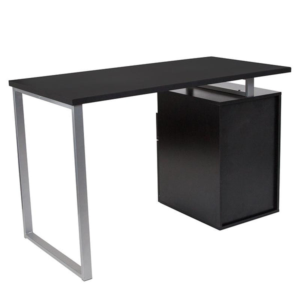 Flash Furniture Harwood Dark Ash Wood Grain Finish Computer Desk with Two Drawers and Silver Metal Frame - NAN-JN-2634-G-GG