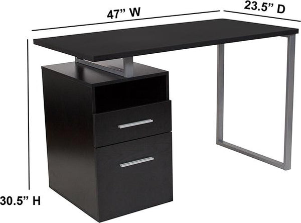 Flash Furniture Harwood Dark Ash Wood Grain Finish Computer Desk with Two Drawers and Silver Metal Frame - NAN-JN-2634-G-GG