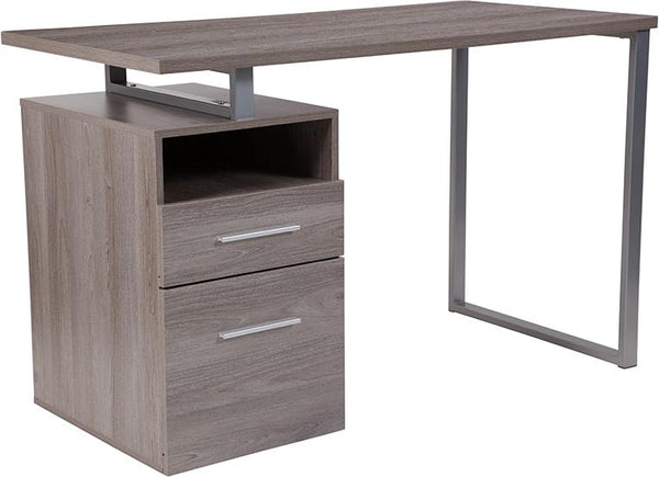 Flash Furniture Harwood Light Ash Wood Grain Finish Computer Desk with Two Drawers and Silver Metal Frame - NAN-JN-2634-GG