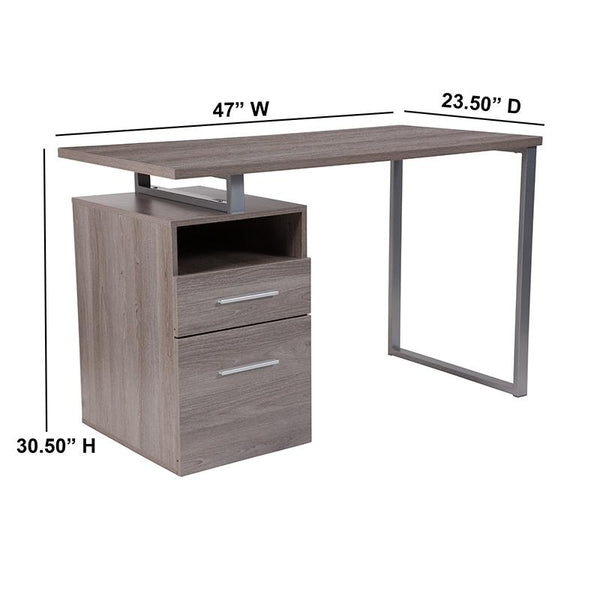 Flash Furniture Harwood Light Ash Wood Grain Finish Computer Desk with Two Drawers and Silver Metal Frame - NAN-JN-2634-GG