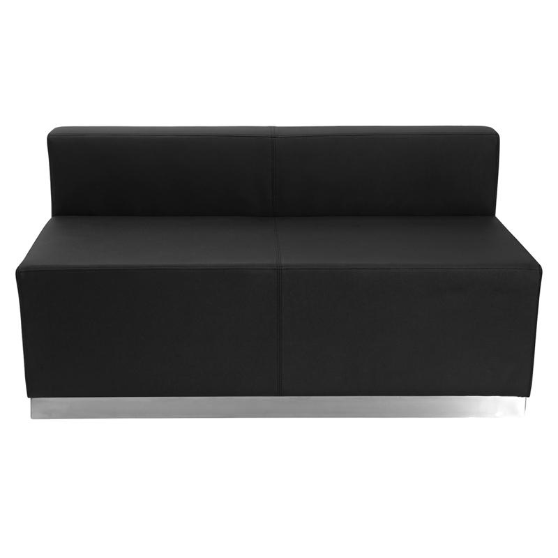 Flash Furniture HERCULES Alon Series Black Leather Loveseat with Brushed Stainless Steel Base - ZB-803-LS-BK-GG