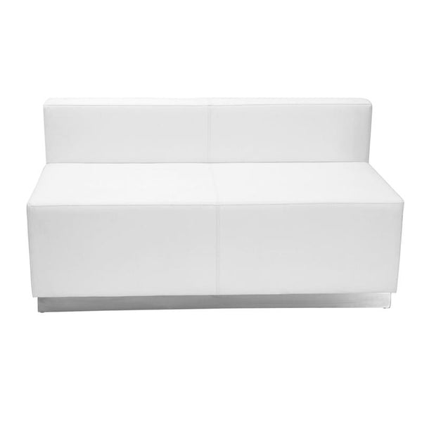 Flash Furniture HERCULES Alon Series Melrose White Leather Loveseat with Brushed Stainless Steel Base - ZB-803-LS-WH-GG