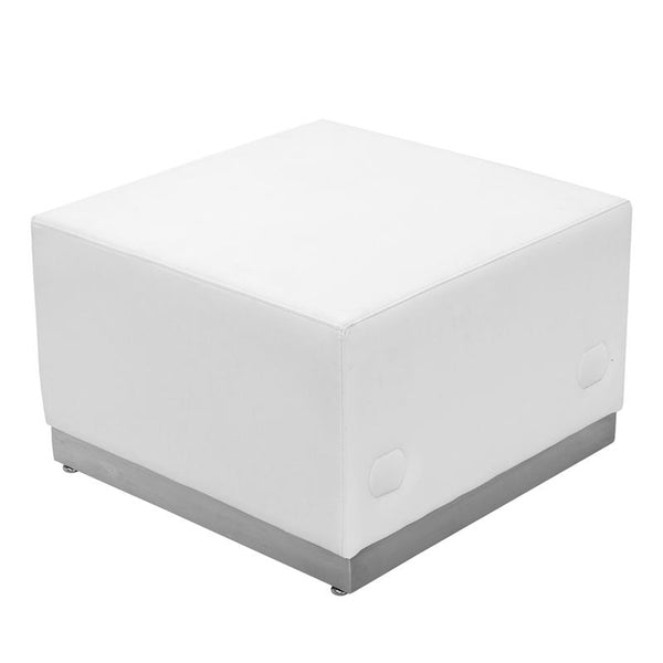 Flash Furniture HERCULES Alon Series Melrose White Leather Ottoman with Brushed Stainless Steel Base - ZB-803-OTTOMAN-WH-GG