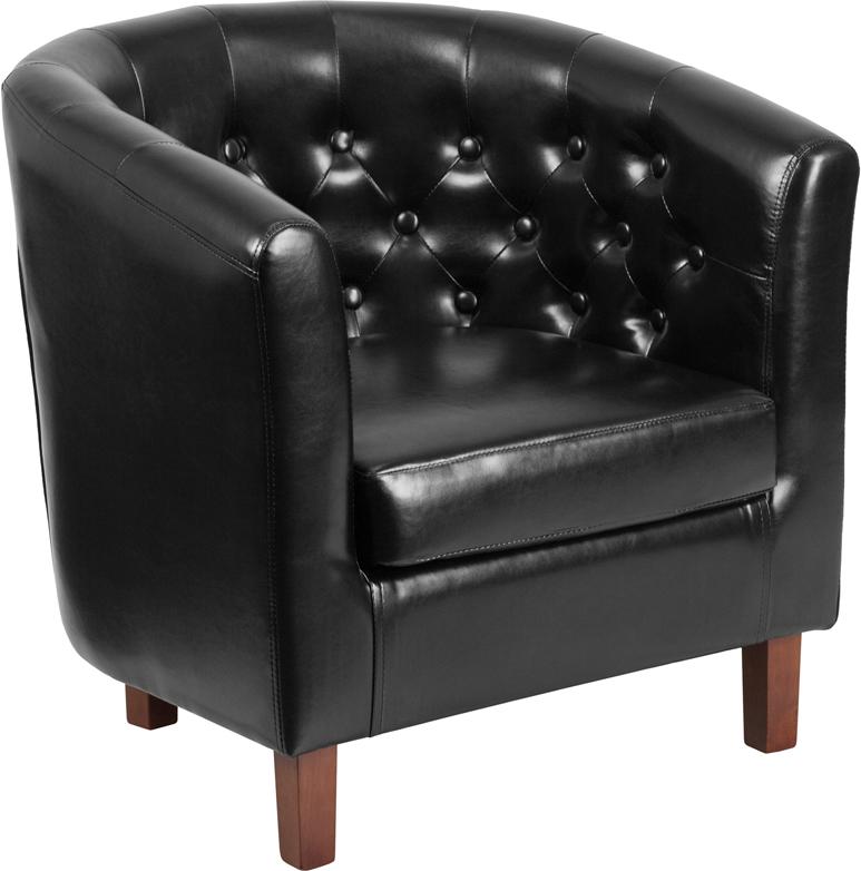 Flash Furniture HERCULES Cranford Series Black Leather Tufted Barrel Chair - QY-B16-HY-9030-4-BK-GG