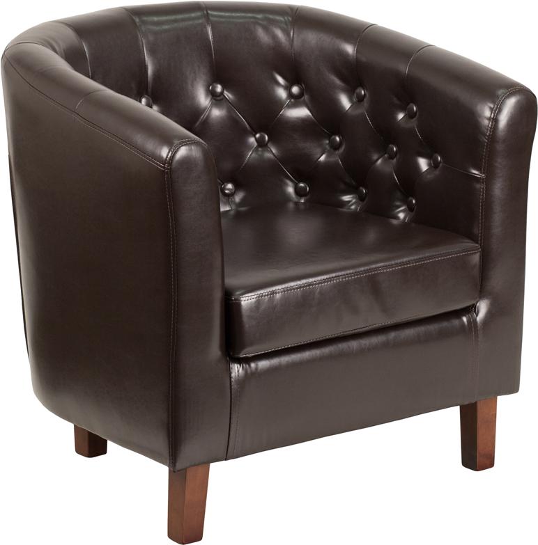 Flash Furniture HERCULES Cranford Series Brown Leather Tufted Barrel Chair - QY-B16-HY-9030-4-BN-GG