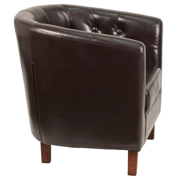 Flash Furniture HERCULES Cranford Series Brown Leather Tufted Barrel Chair - QY-B16-HY-9030-4-BN-GG