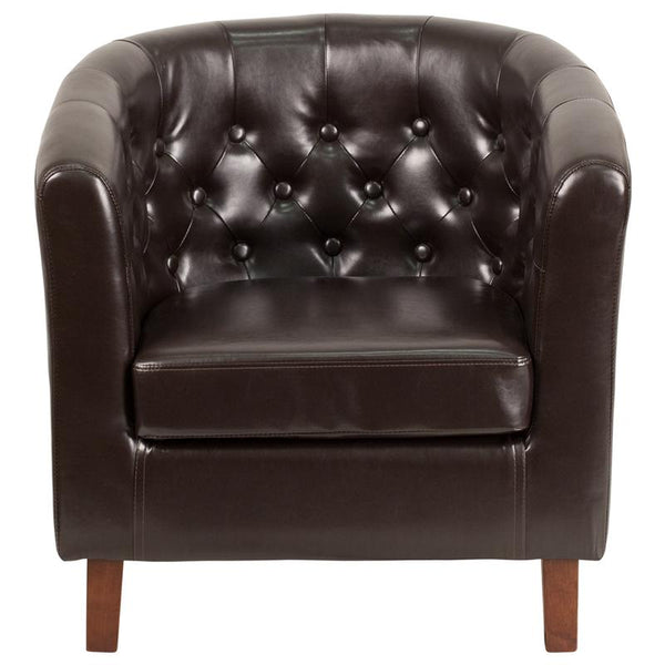 Flash Furniture HERCULES Cranford Series Brown Leather Tufted Barrel Chair - QY-B16-HY-9030-4-BN-GG