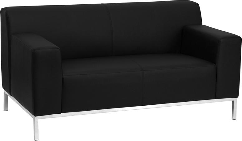 Flash Furniture HERCULES Definity Series Contemporary Black Leather Loveseat with Stainless Steel Frame - ZB-DEFINITY-8009-LS-BK-GG