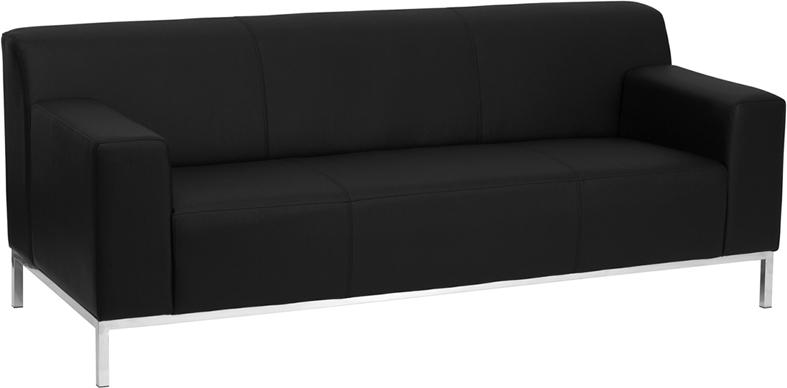 Flash Furniture HERCULES Definity Series Contemporary Black Leather Sofa with Stainless Steel Frame - ZB-DEFINITY-8009-SOFA-BK-GG