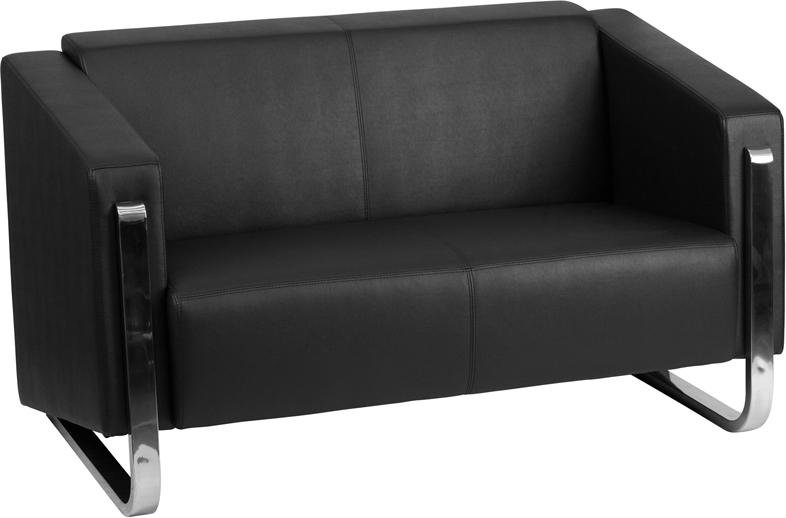 Flash Furniture HERCULES Gallant Series Contemporary Black Leather Loveseat with Stainless Steel Frame - ZB-8803-2-LS-BK-GG