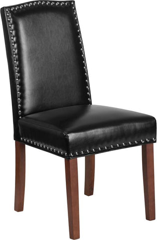 Flash Furniture HERCULES Hampton Hill Series Black Leather Parsons Chair with Silver Accent Nail Trim - QY-A13-9349-BK-GG