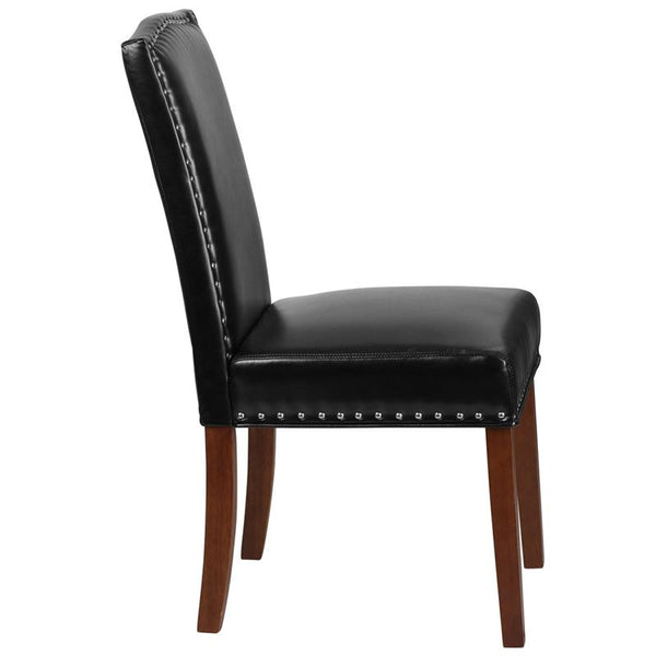 Flash Furniture HERCULES Hampton Hill Series Black Leather Parsons Chair with Silver Accent Nail Trim - QY-A13-9349-BK-GG