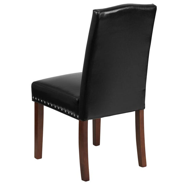 Flash Furniture HERCULES Hampton Hill Series Black Leather Parsons Chair with Silver Accent Nail Trim - QY-A13-9349-BK-GG