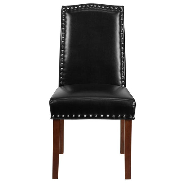 Flash Furniture HERCULES Hampton Hill Series Black Leather Parsons Chair with Silver Accent Nail Trim - QY-A13-9349-BK-GG