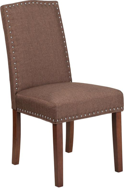 Flash Furniture HERCULES Hampton Hill Series Brown Fabric Parsons Chair with Silver Accent Nail Trim - QY-A13-9349-BN-GG