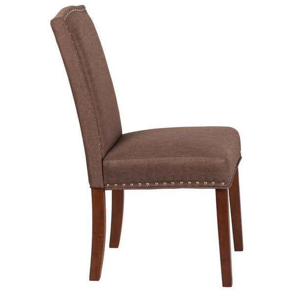 Flash Furniture HERCULES Hampton Hill Series Brown Fabric Parsons Chair with Silver Accent Nail Trim - QY-A13-9349-BN-GG