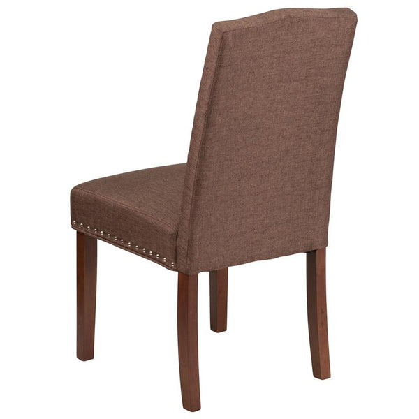 Flash Furniture HERCULES Hampton Hill Series Brown Fabric Parsons Chair with Silver Accent Nail Trim - QY-A13-9349-BN-GG