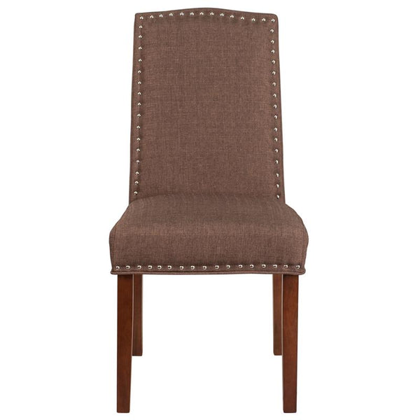 Flash Furniture HERCULES Hampton Hill Series Brown Fabric Parsons Chair with Silver Accent Nail Trim - QY-A13-9349-BN-GG