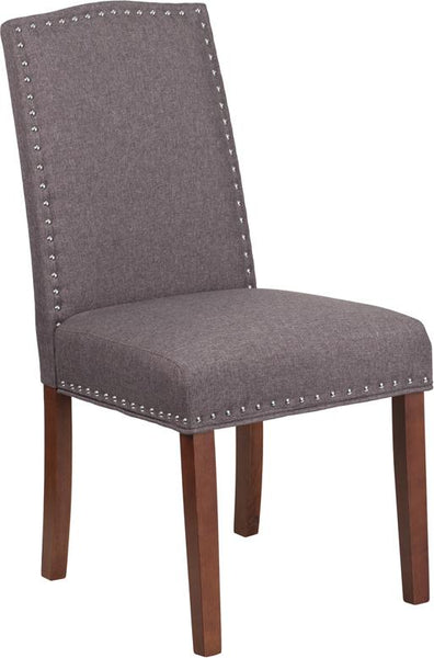 Flash Furniture HERCULES Hampton Hill Series Gray Fabric Parsons Chair with Silver Accent Nail Trim - QY-A13-9349-GY-GG