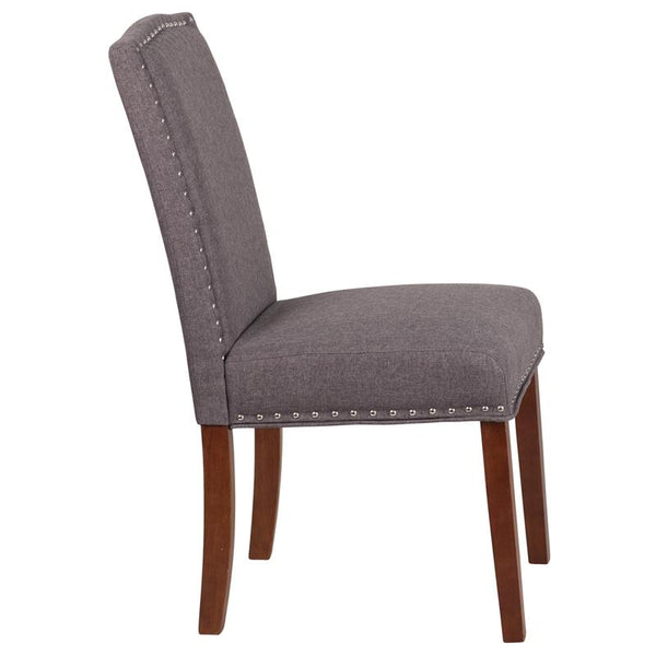 Flash Furniture HERCULES Hampton Hill Series Gray Fabric Parsons Chair with Silver Accent Nail Trim - QY-A13-9349-GY-GG