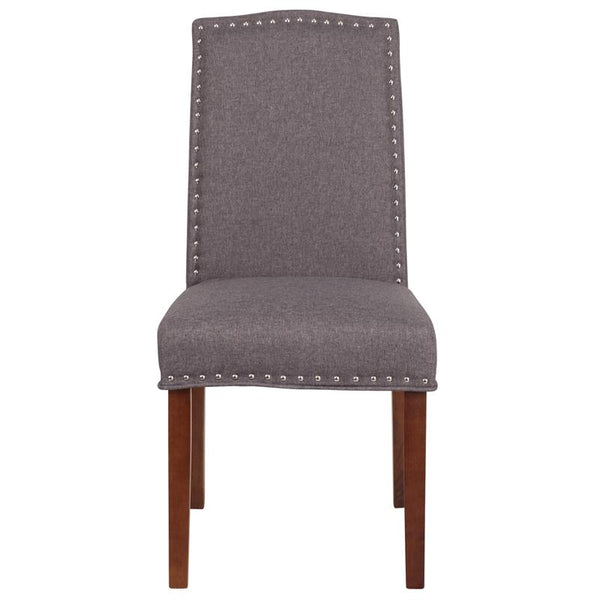 Flash Furniture HERCULES Hampton Hill Series Gray Fabric Parsons Chair with Silver Accent Nail Trim - QY-A13-9349-GY-GG