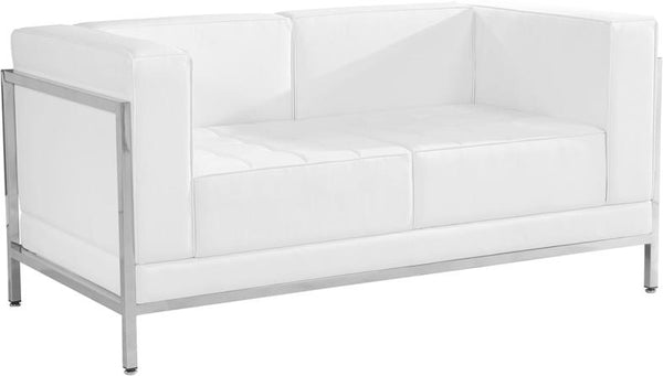 Flash Furniture HERCULES Imagination Series Contemporary Melrose White Leather Loveseat with Encasing Frame - ZB-IMAG-LS-WH-GG