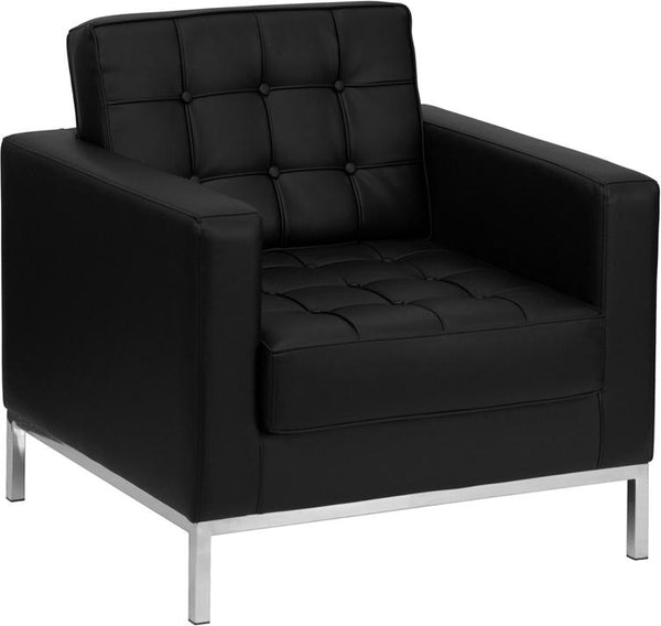 Flash Furniture HERCULES Lacey Series Contemporary Black Leather Chair with Stainless Steel Frame - ZB-LACEY-831-2-CHAIR-BK-GG