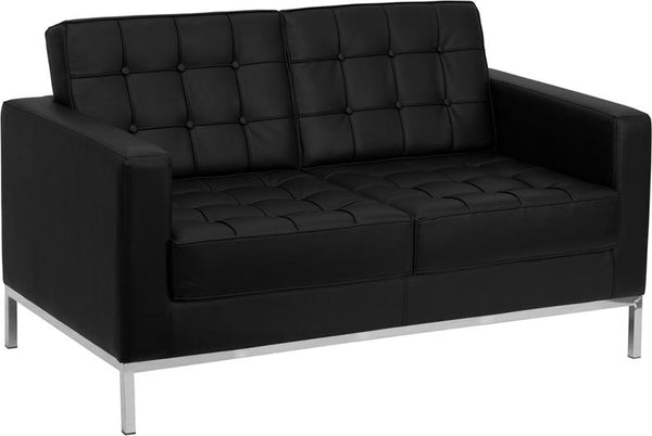 Flash Furniture HERCULES Lacey Series Contemporary Black Leather Loveseat with Stainless Steel Frame - ZB-LACEY-831-2-LS-BK-GG