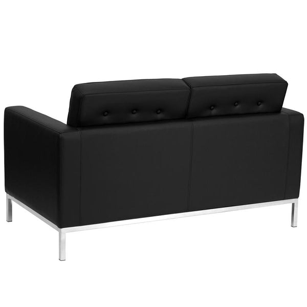 Flash Furniture HERCULES Lacey Series Contemporary Black Leather Loveseat with Stainless Steel Frame - ZB-LACEY-831-2-LS-BK-GG