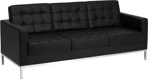 Flash Furniture HERCULES Lacey Series Contemporary Black Leather Sofa with Stainless Steel Frame - ZB-LACEY-831-2-SOFA-BK-GG