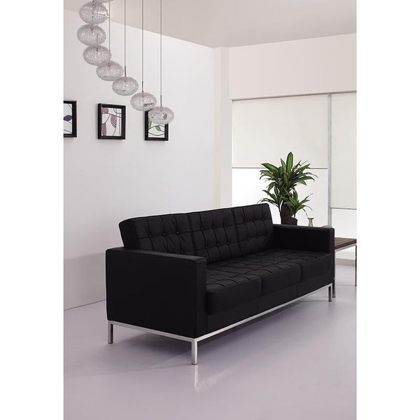 Flash Furniture HERCULES Lacey Series Contemporary Black Leather Sofa with Stainless Steel Frame - ZB-LACEY-831-2-SOFA-BK-GG