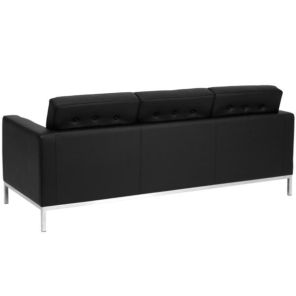 Flash Furniture HERCULES Lacey Series Contemporary Black Leather Sofa with Stainless Steel Frame - ZB-LACEY-831-2-SOFA-BK-GG