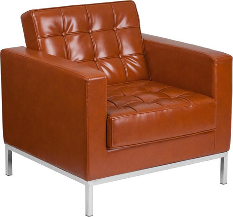 Flash Furniture HERCULES Lacey Series Contemporary Cognac Leather Chair with Stainless Steel Frame - ZB-LACEY-831-2-CHAIR-COG-GG