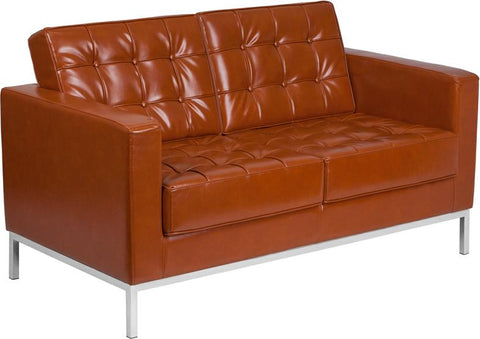 Flash Furniture HERCULES Lacey Series Contemporary Cognac Leather Loveseat with Stainless Steel Frame - ZB-LACEY-831-2-LS-COG-GG