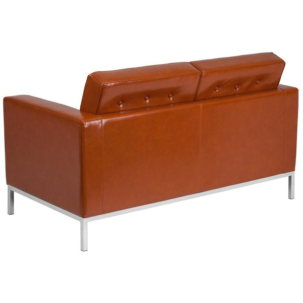 Flash Furniture HERCULES Lacey Series Contemporary Cognac Leather Loveseat with Stainless Steel Frame - ZB-LACEY-831-2-LS-COG-GG