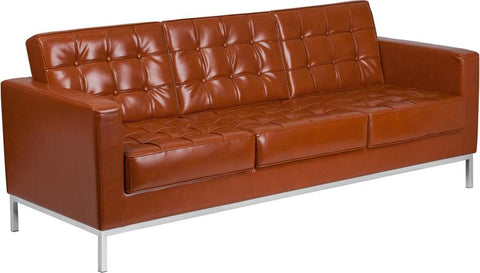 Flash Furniture HERCULES Lacey Series Contemporary Cognac Leather Sofa with Stainless Steel Frame - ZB-LACEY-831-2-SOFA-COG-GG