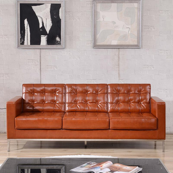 Flash Furniture HERCULES Lacey Series Contemporary Cognac Leather Sofa with Stainless Steel Frame - ZB-LACEY-831-2-SOFA-COG-GG